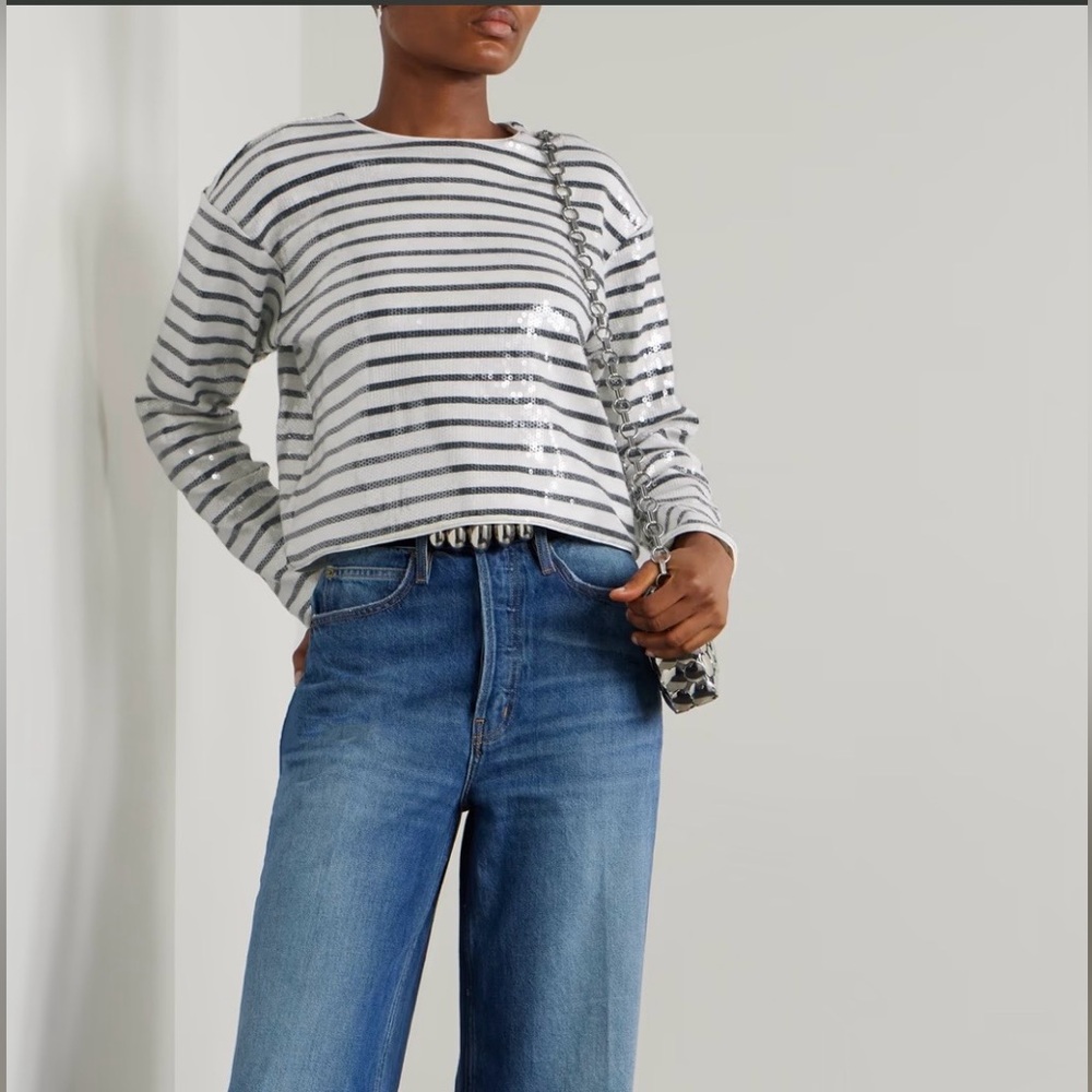 FRAME Striped Sequined Top